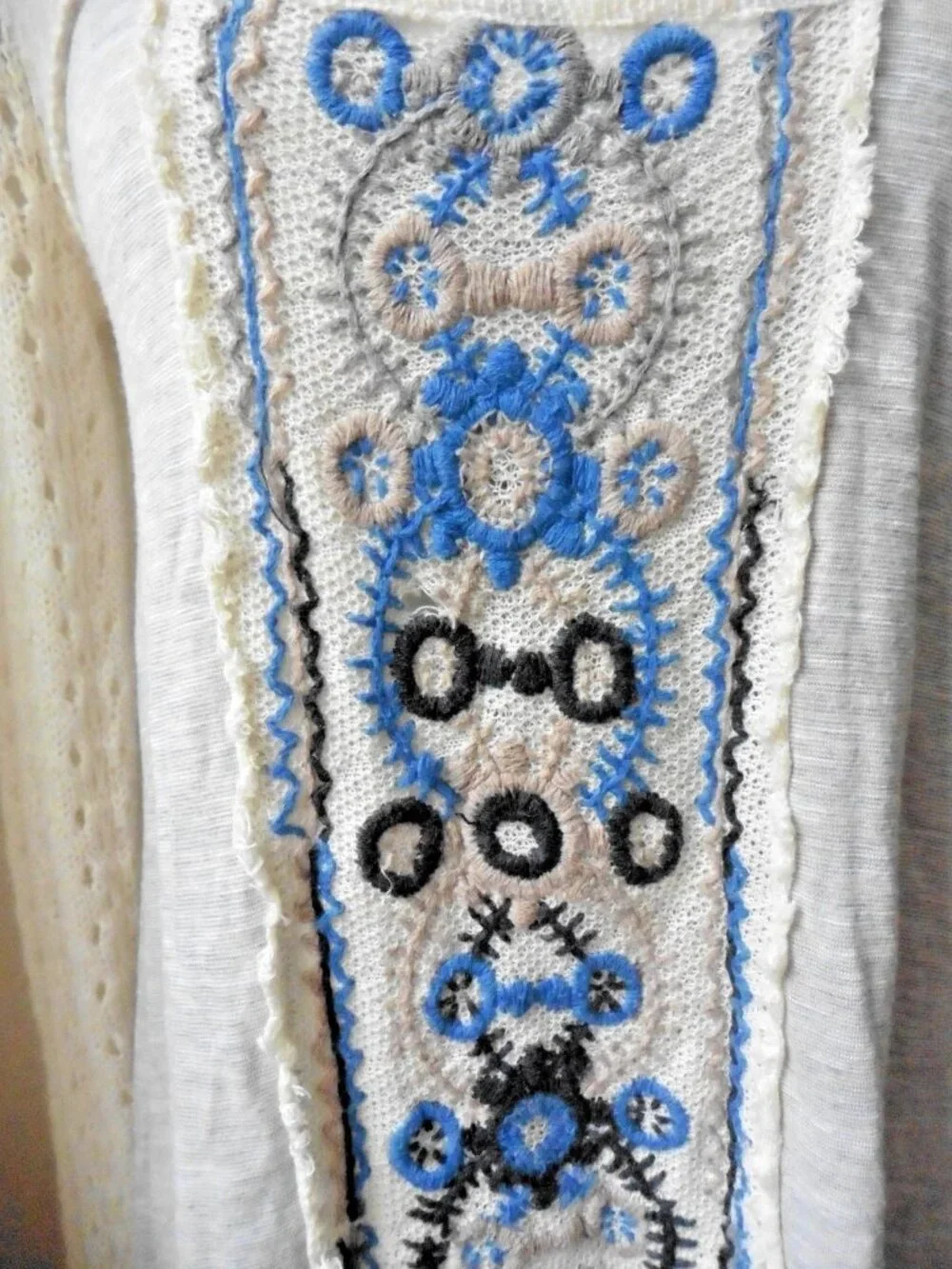 Free People Crochet Embroidered Long Sleeve Tunic Top XS